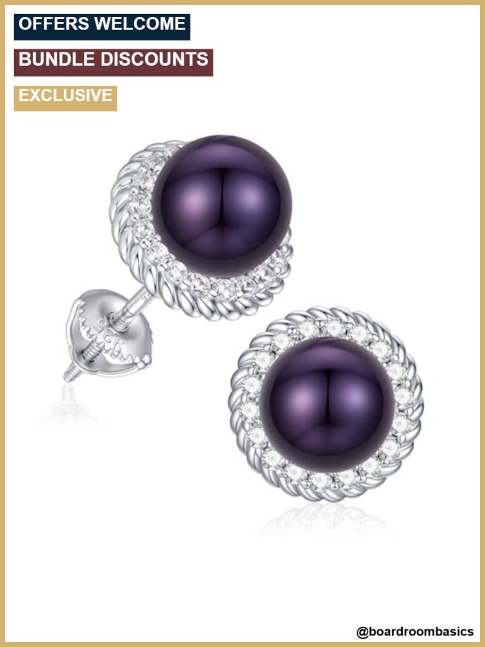 Pearl Stud Earrings 925 Sterling Silver Screw Back
